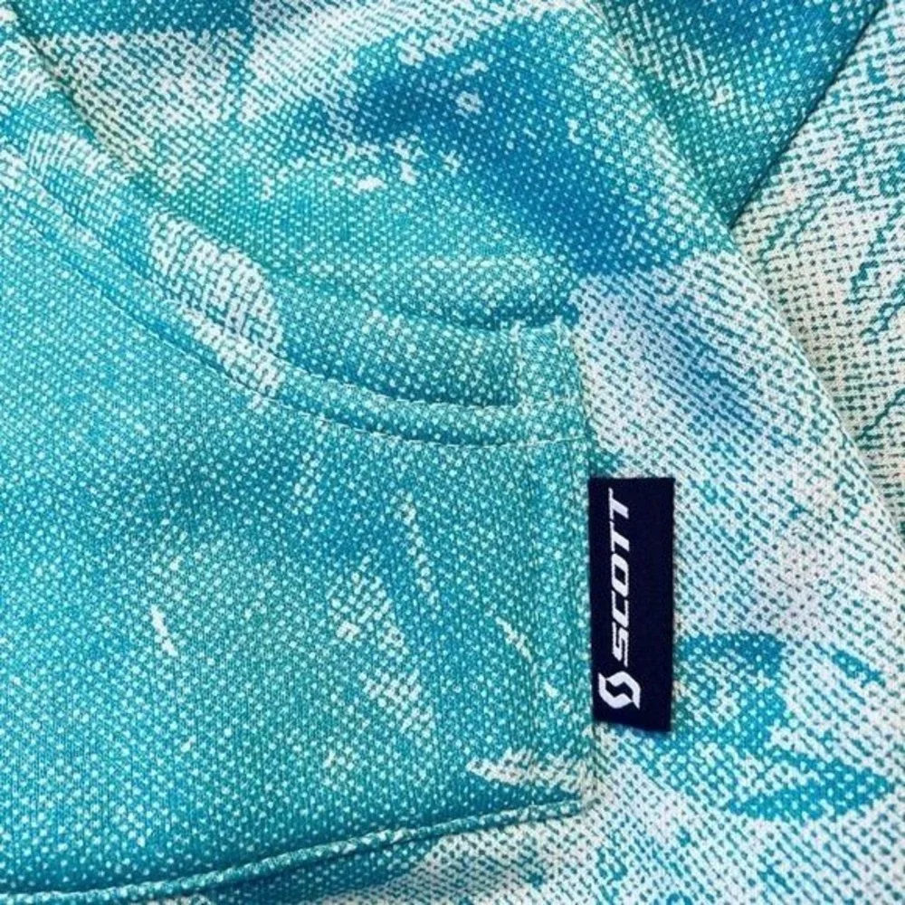 Scott Sports Hoodie Men‎ Large Teal White All Over Print Full Zip Fleece Jacket